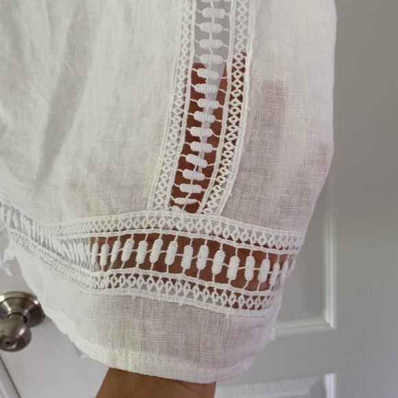 Alessia Pacini White Linen and Lace Cap Sleeve Top Small white boho‎ Lagenlook - Picture 6 of 10
